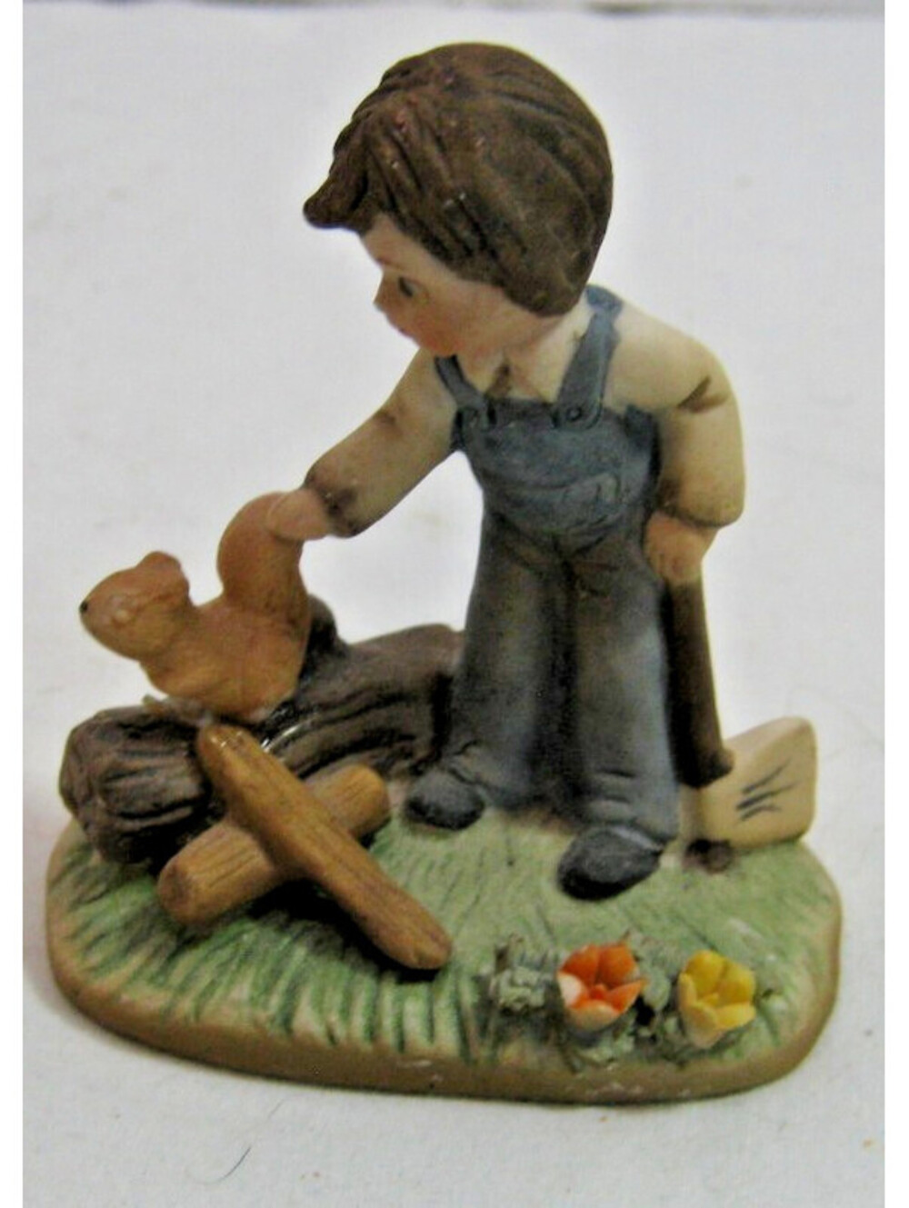 Vintage Napco Teeny Tykes Porcelain Figurine Daily Chores #556 Boy with Squirrel